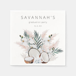 Coconut Coral & White Floral Name oder Monogramm Serviette