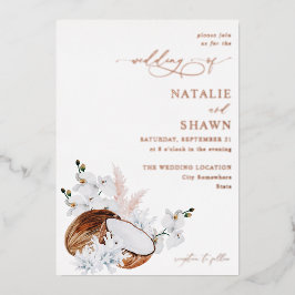 Coconut Coral & White Floral Wedding Folieneinladung