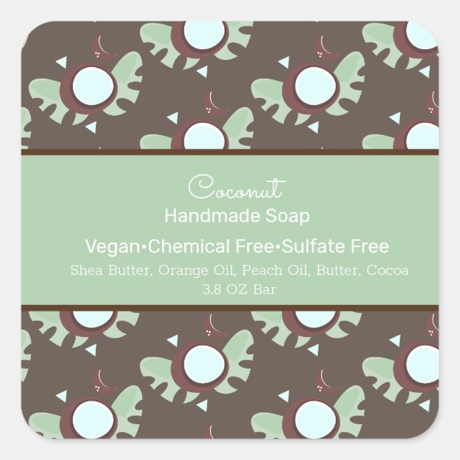 Coconut Fruit Handmade Soap Beauty Branding Quadratischer Aufkleber (Vorderseite)