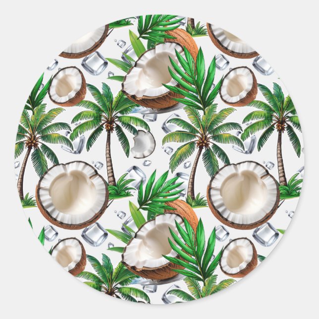 Coconut Palm Tree tropisches Muster Runder Aufkleber (Vorderseite)