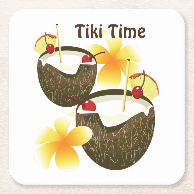 Coconut Tiki Time Bar Cocktail Rechteckiger Pappuntersetzer (Vorderseite)