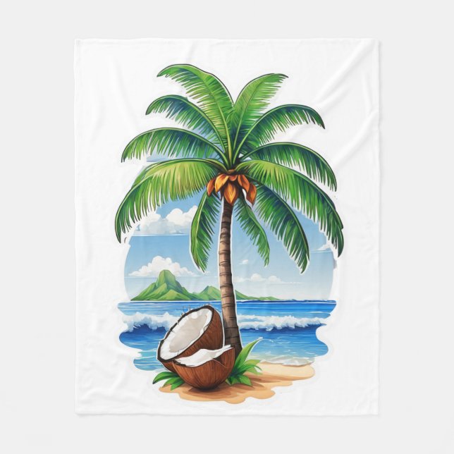 Coconut Tree Tropical Island Fleecedecke (Vorderseite)