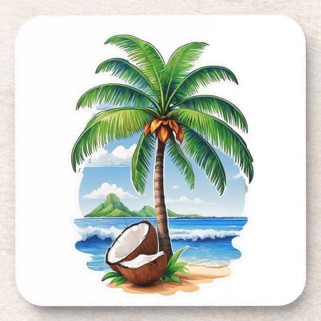 Coconut Tree Tropical Island Getränkeuntersetzer (Vorderseite)