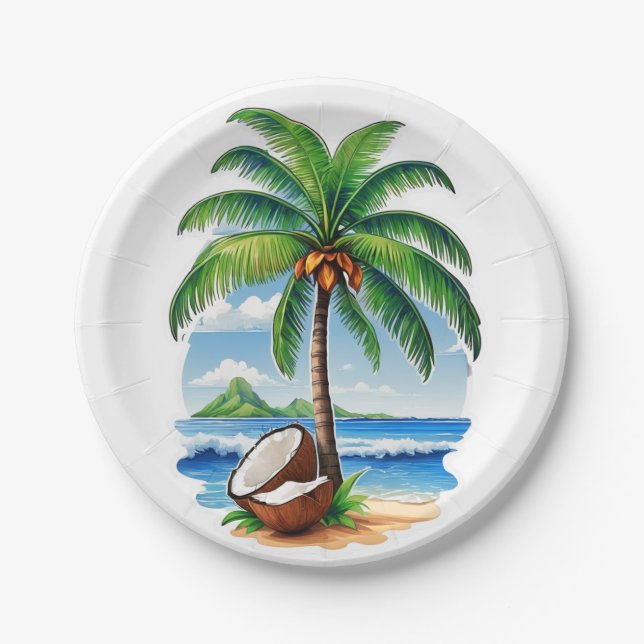 Coconut Tree Tropical Island Pappteller (Vorderseite)