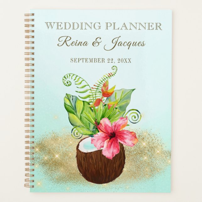 Coconut Wedding mit tropischen Wasserfarben Planer (Vorderseite)