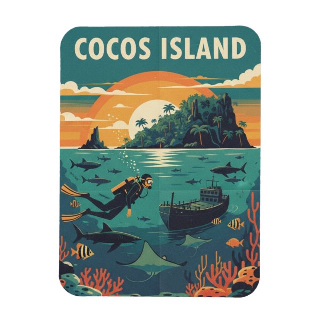 Cocos Island Scuba Diver Magnet (Vertikal)