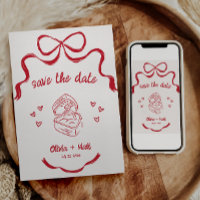 Cocotte-Bow-Save-the-Date-Karte Roter Band
