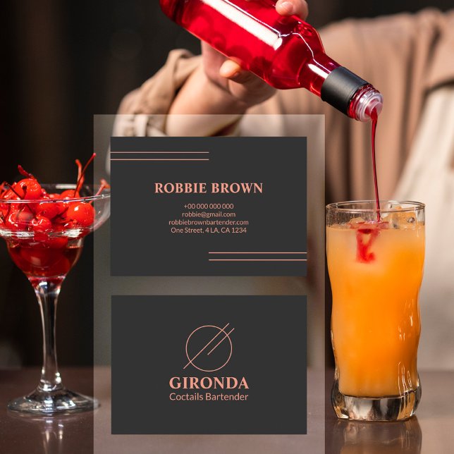 Coctail Barkeeper Black Pink Simple Typografy Visitenkarte (Von Creator hochgeladen)