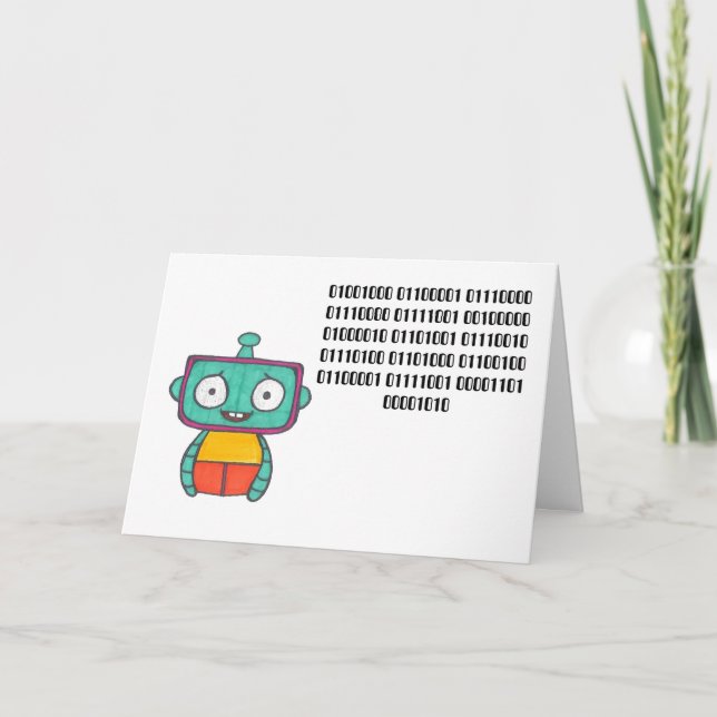 Code binaire Bonne carte d'anniversaire - Robot (Devant)