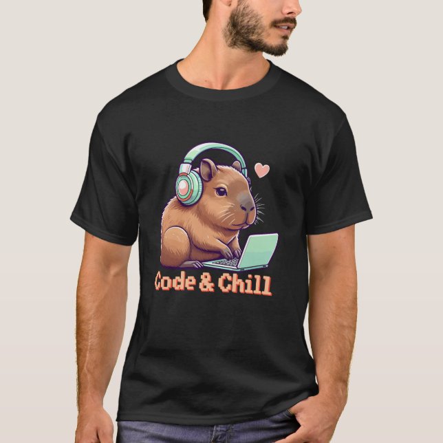 Code Chill Niedlich Capybara Coding Geek Girl Capy T-Shirt (Vorderseite)