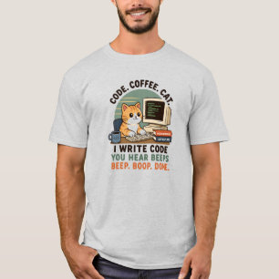 Code Coffee Cat Programmer Humor Illustration T-Shirt