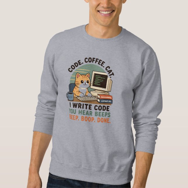 Code Coffee Cat Programmierer Humor Illustration Sweatshirt (Vorderseite)