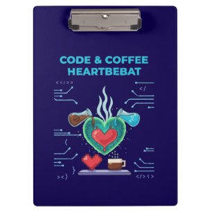 Code & Coffee Herzschlag Lustiger Geek-Programmi Klemmbrett