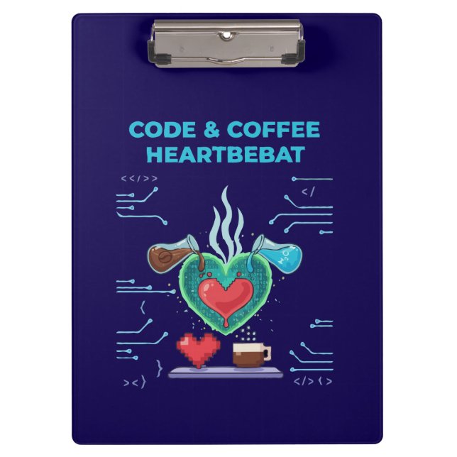 Code & Coffee Herzschlag | Lustiger Geek-Programmi Klemmbrett (Vorderseite)
