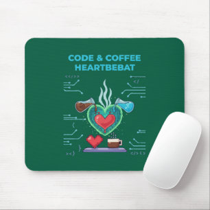 Code & Coffee Herzschlag Lustiger Geek Programmi Mousepad
