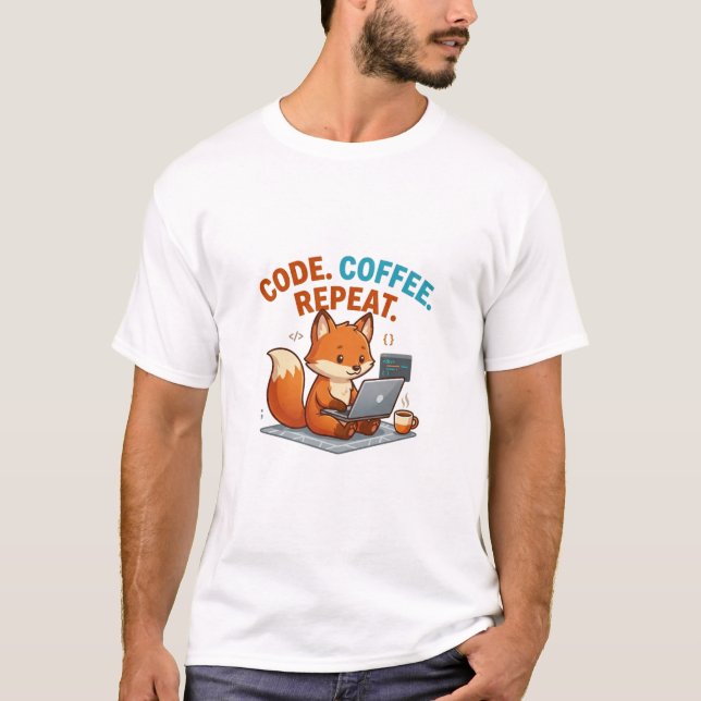 Code Coffee Repeat T-Shirt | Süßer Fuchs Programmi (Vorderseite)