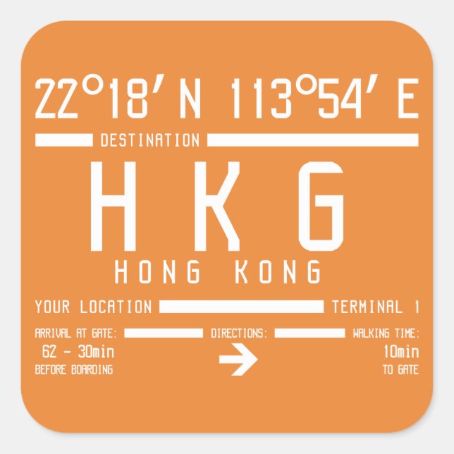 Code für den internationalen Flughafen Hongkong Quadratischer Aufkleber (Vorderseite)