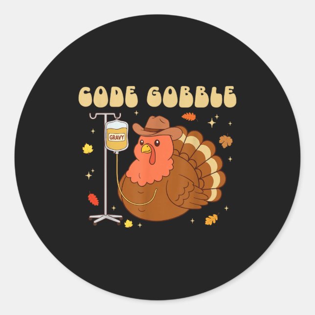 Code Gobble Funny Thanksgiving Nurse Rn Cna Medica Runder Aufkleber (Vorderseite)