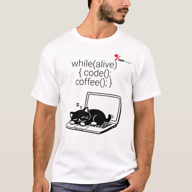 Code Kaffee Wiederholen Katze T-Shirt (Vorderseite)