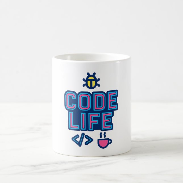 CODE LIFE Mug – For Programmers Who Debug Coffee  (Centre)