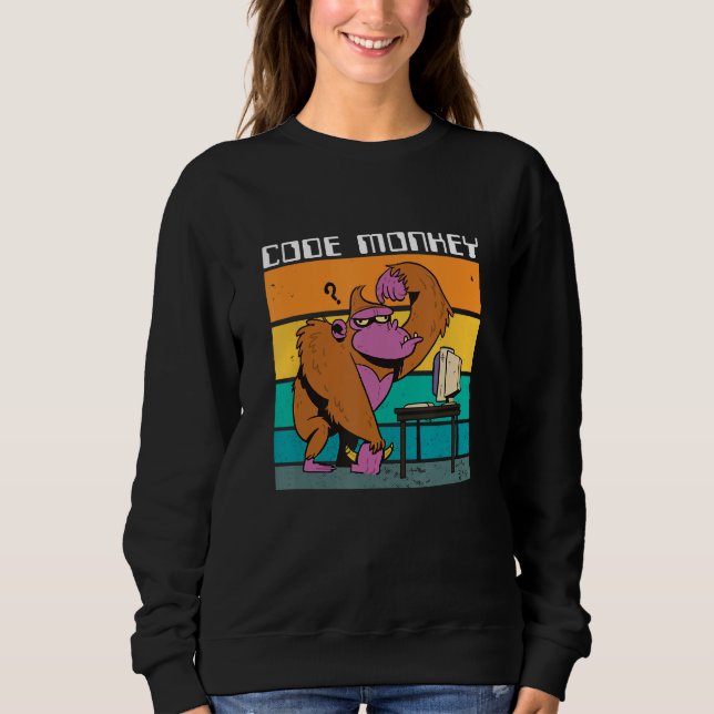 Code Monkey Gorilla Retro Coding Coder PC Nerd Gee Sweatshirt (Vorderseite)
