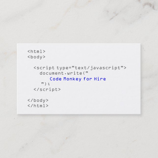 Code Monkey Javascript Visitenkarte (Vorderseite)