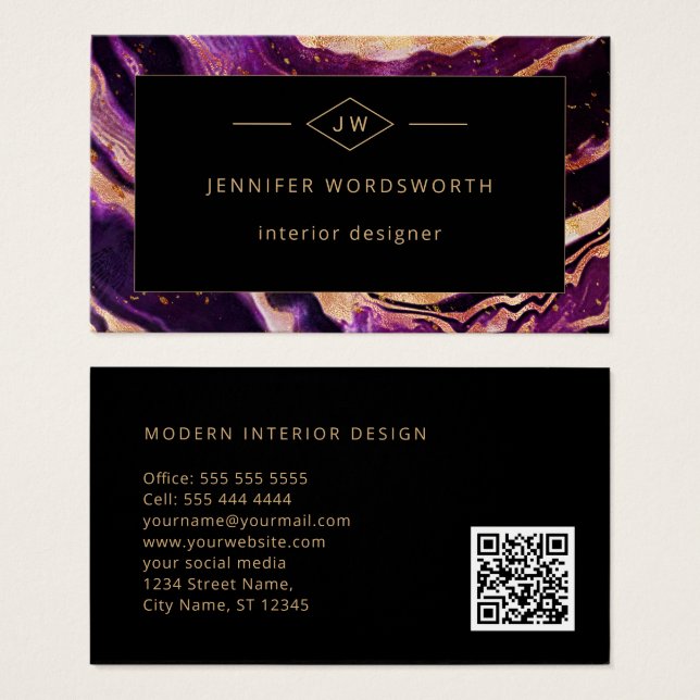 Code QR Abstrait professionnel moderne violet noir (Devant & derrière)