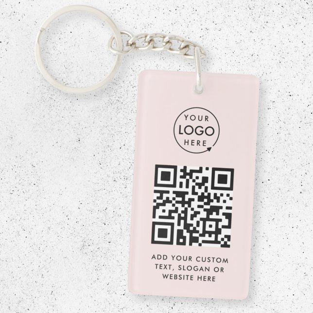 Code QR | Business Logo Professionnel Simple Rose (Versatile editable pink keychain template with interactive QR code & your company branding.)
