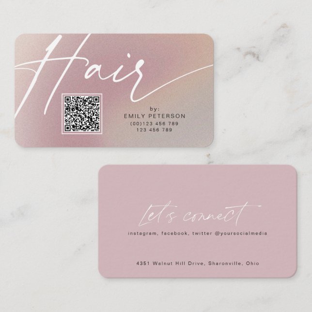 Code QR carte de visite moderne pour coiffeur (Devant / Derrière)