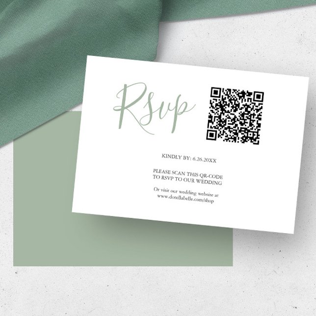 Code QR Cartes RSVP Sage Green (Wedding rsvp cards with qr-code sage green by Victoria Grigaliunas of Do Tell A Belle)