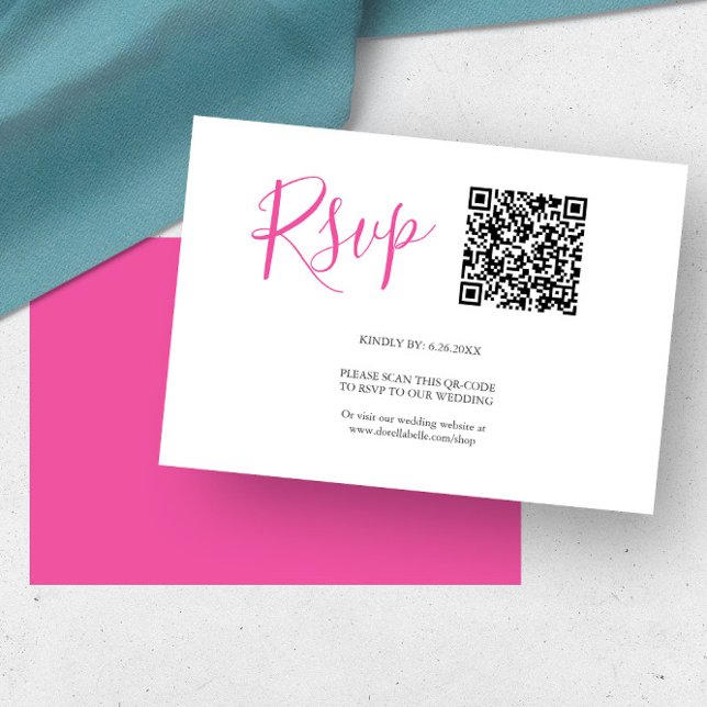 Code QR Cartes RSVP Vibrant rose (Wedding invitations reply card vibrant pink by Victoria Grigaliunas of Do Tell A Belle)