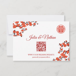 Code QR Cherry Blossom Red RSVP Mariage chinois