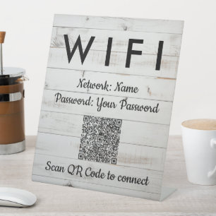 Code QR Code für WiFi-Kennwörter aus weißem Holz Sockelschild