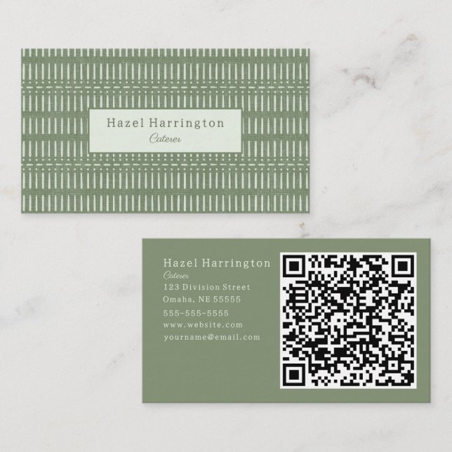 Code QR de Bohême Carte de visite Sage Green Triba (Devant / Derrière)