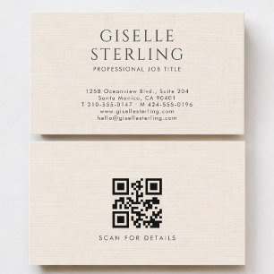 Code QR de la carte de visite en lin ivoire neutre