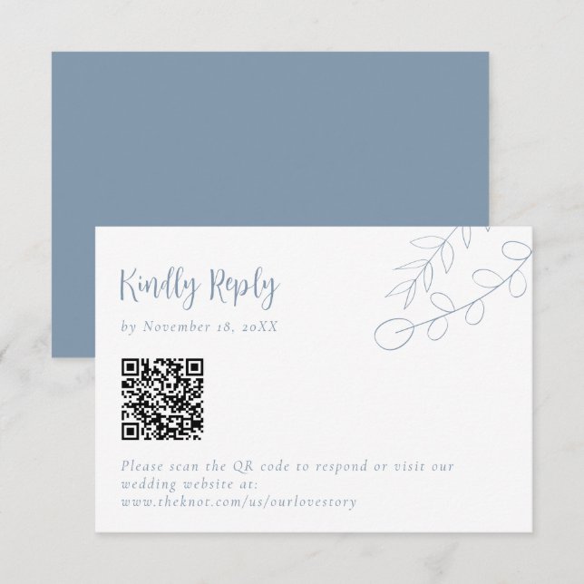 Code QR de mariage bleu poussiéreux Réponse aimabl (Devant / Derrière)