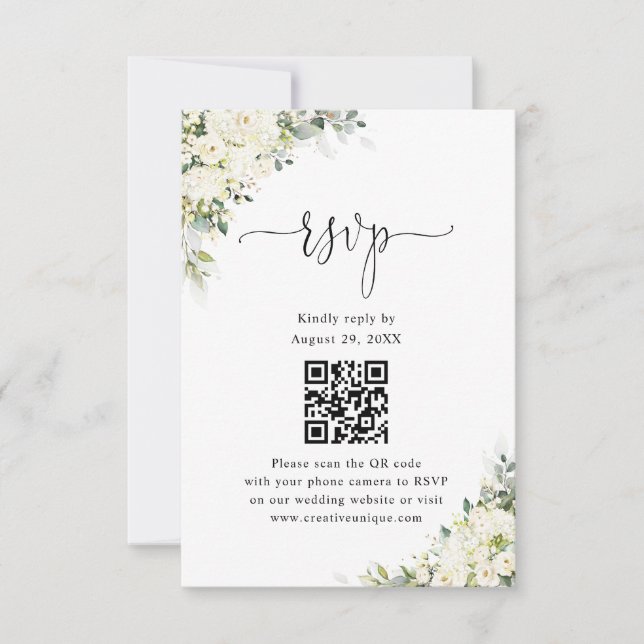 Code QR de réponse au mariage Fleurs blanches élég (Devant)