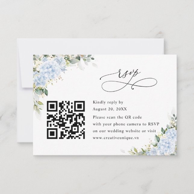 Code QR de réponse de mariage floral Hydrange Bleu (Devant)