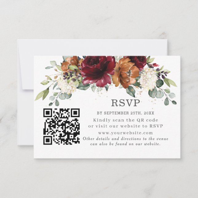 Code QR de réponse de mariage floral orange bordea (Devant)