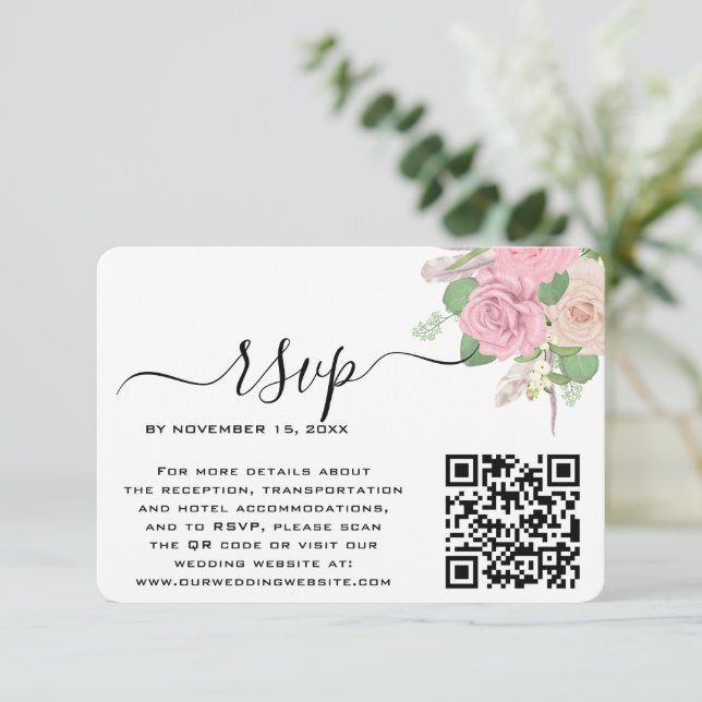 Code QR de réponse personnalisé pour mariage bohèm (Debout devant)