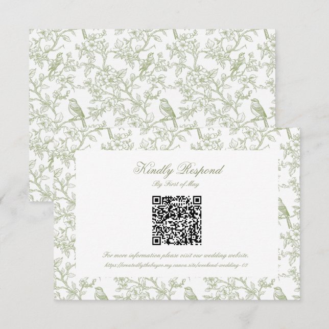 Code QR de réponse RSVP floral et oiseau vert clas (Devant / Derrière)