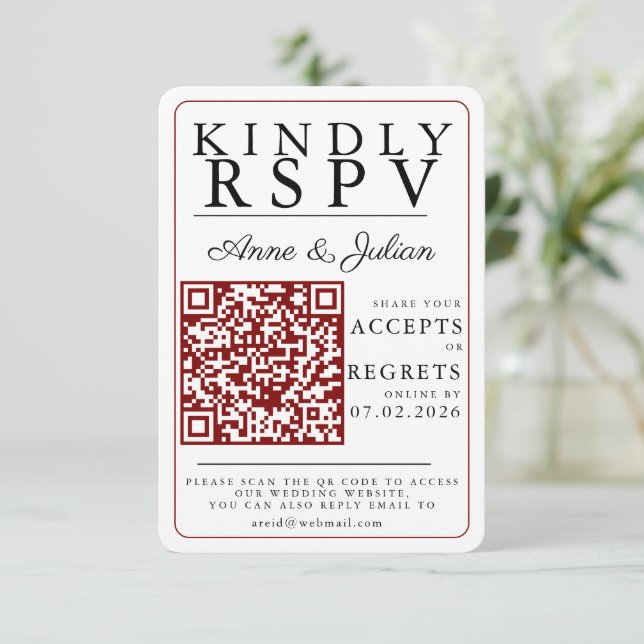 Code QR d'insertion RSVP de photo moderne rouge (Debout devant)