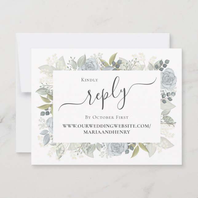Code QR élégant Floral RSVP en ligne Dusty Blue (Devant)