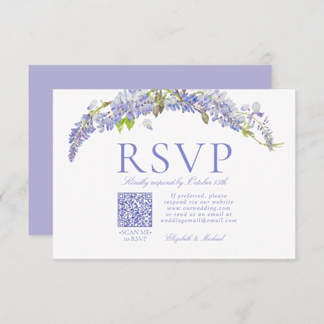 Code QR Élégant Purple Wisteria Script Formel RSVP (Devant / Derrière)