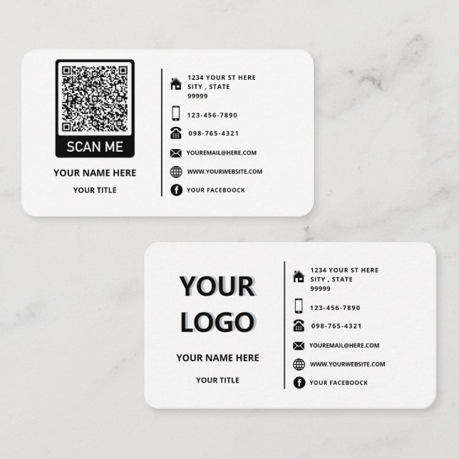 Code QR, Logo, Nom, Carte de visite d'informations (Devant / Derrière)