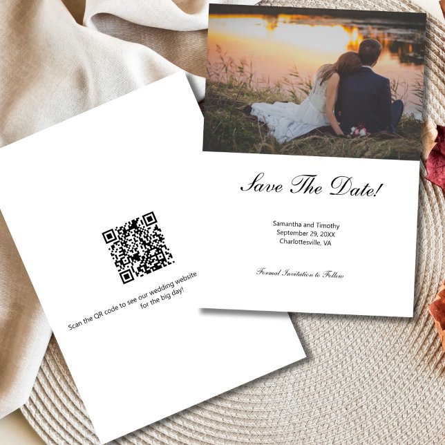 Code QR Mariage photo Enregistrer la carte de date (QR code Photo Wedding save the date card. )