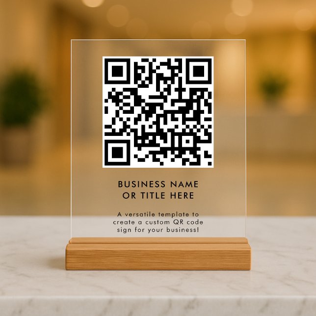 Code QR | Moderne Minimaliste Nettoyant Simple (Versatile acrylic tabletop sign template with interactive QR code for small business promotion.)