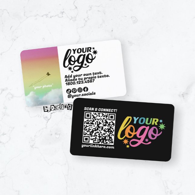 Code QR moderne noir blanc Carte de visite arc-en- (Modern QR Code Rainbow Black White Business Card)