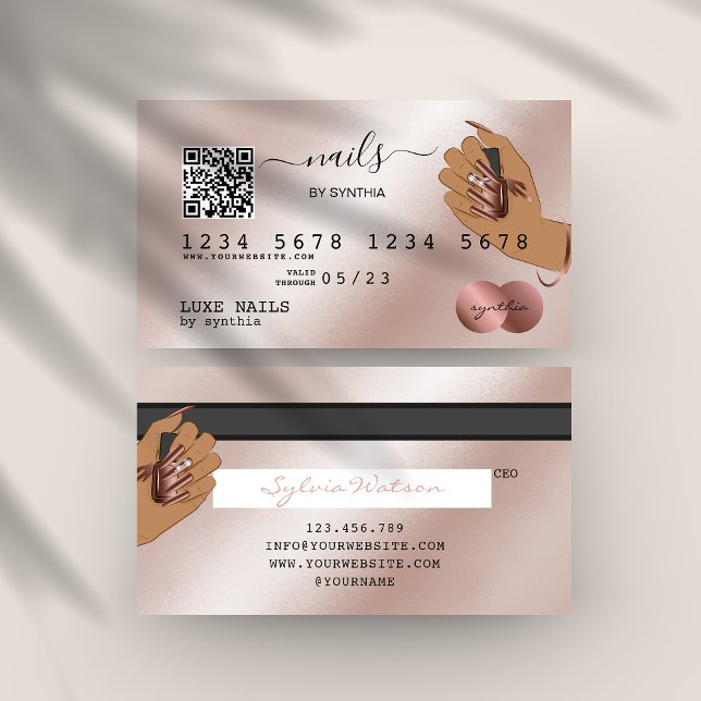 Code QR Nails Technicien Carte de crédit Rose Gold (Créateur téléchargé)