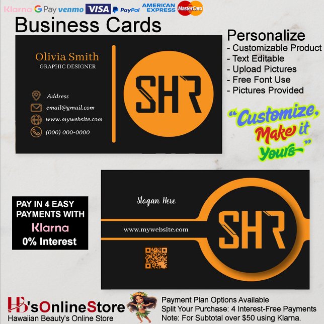 Code QR noir et orange Cartes de visite 28 (Black & Orange QR Code Business Cards 28.)